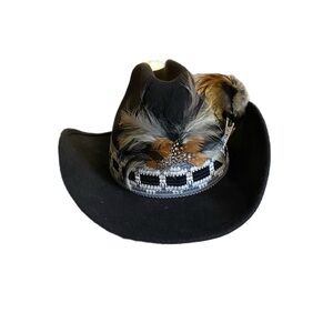 Vintage Elegant 100% Wool Black Feathered Women's Cowboy Hat